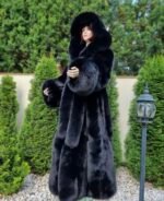 Lottie | Luxury Scandinavian Black Fox Long Coat With Lavish Double Sided Fur Hood & Belt - Image 2