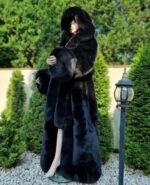 Lottie | Luxury Scandinavian Black Fox Long Coat With Lavish Double Sided Fur Hood & Belt