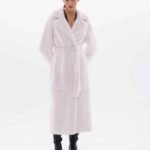 Willy | Luxury Velvet American White Mink Fur Coat With Double Fur Notched Collar & Fur Belt