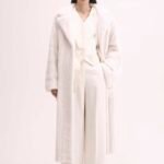 Petra | Luxury Velvet American White Mink Fur Coat With Double Fur Notched Collar