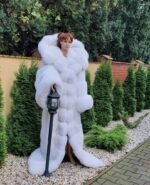 Amelia | Luxury Scandinavian White Fox Extra Long Coat With Lavish Double Sided Huge Fur Hood - Image 5