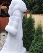 Amelia | Luxury Scandinavian White Fox Extra Long Coat With Lavish Double Sided Huge Fur Hood - Image 4