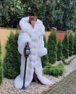 Amelia | Luxury Scandinavian White Fox Extra Long Coat With Lavish Double Sided Huge Fur Hood - Image 2