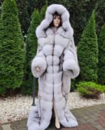Cerese | Luxury Scandinavian Saga Blue Fox Extra Long Coat Double Sided With Internal White Rex Huge Lavish Fur Hood - Image 3