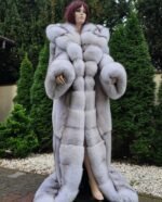 Cerese | Luxury Scandinavian Saga Blue Fox Extra Long Coat Double Sided With Internal White Rex Huge Lavish Fur Hood - Image 4