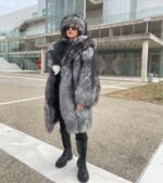 Veda | Luxury Silver Fox Fur Set Coat & Hat With Detachable Huge Tail - Image 2