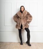 Betty | Luxury Scandinavian Beige Fox Fur Jacket With Lavish Notched Fur Collar