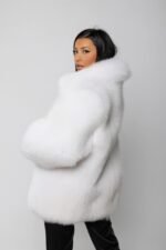 Katelyn | Luxury Scandinavian Shadow White Saga Fox Fur Jacket/Bomber With Zipper - Image 2