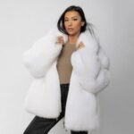 Katelyn | Luxury Scandinavian Shadow White Saga Fox Fur Jacket/Bomber With Zipper