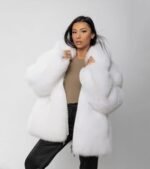 Katelyn | Luxury Scandinavian Shadow White Saga Fox Fur Jacket/Bomber With Zipper