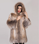 Vicky | Golden Island Fox Fur Jacket With Hood - Image 2