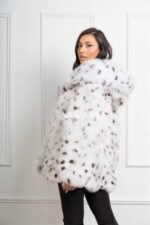 Griselda | Luxury Scandinavian White Lynx Print Fox Fur Jacket With Lavish Double Sided Hood - Image 2