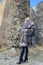 Nevaeh | Luxury Crystal Fox Fur Jacket With Huge Collar - Image 2