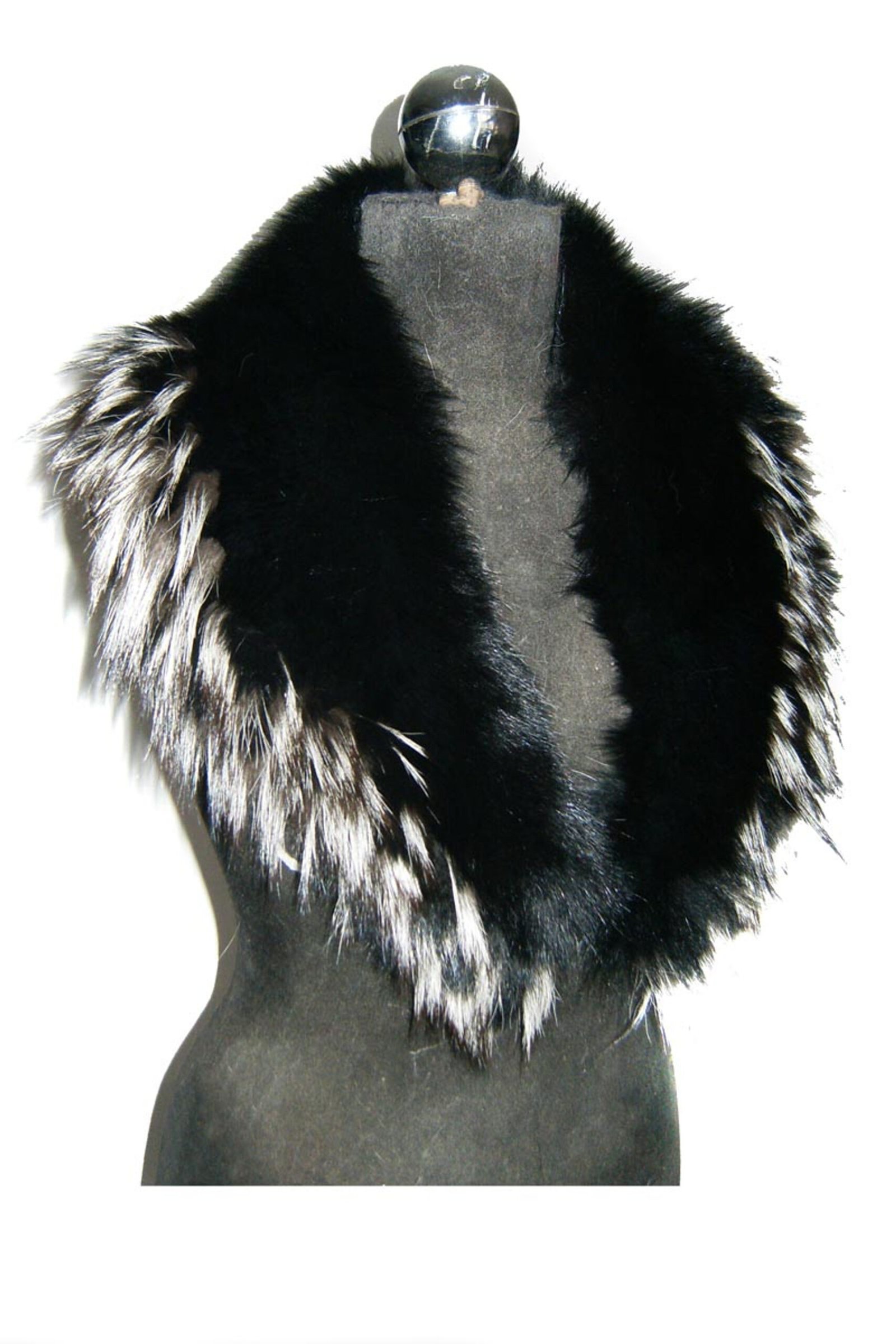 Black Fox Fur Shawl Collar Silver Tips Women's - Image 2