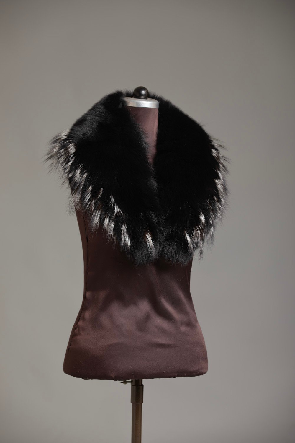 black_silver_tips_fox_fur_shawl_collar_3__56443 Black Fox Fur Collar Silver Tips - Image 1