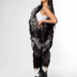 Luxury Classy Silver Fox Fur Cape-Etol With Tails