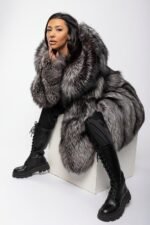 Lorelei | Luxury Scandinavian Silver Fox Fur Jacket With Lavish Big Fur Hood - Image 2