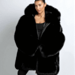Rowen | Luxury Saga Black Fox Fur Jacket With Double Sided Fur Hood & Zipper