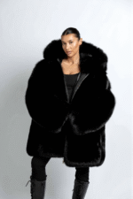 Rowen | Luxury Saga Black Fox Fur Jacket With Double Sided Fur Hood & Zipper