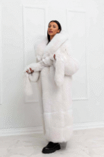 Lakelyn | Luxury Scandinavian White Fox Long Coat With Lavish Double Sided Fur Hood & Belt - Image 2