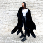 Luxury Double Face Scandinavian Black Fox & Black Rex Boa-Cape With Tails