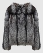 Sibyl | Luxury Scandinavian Silver Fox Fur Jacket With U Type Collar - Image 4