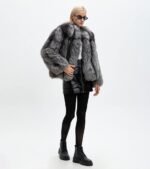 Sibyl | Luxury Scandinavian Silver Fox Fur Jacket With U Type Collar