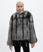 Sibyl | Luxury Scandinavian Silver Fox Fur Jacket With U Type Collar - Image 2