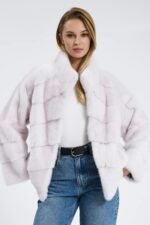 Katalia | Luxury Scandinavian White Mink Fur Jacket With Stand Up Collar - Image 6