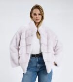 Katalia | Luxury Scandinavian White Mink Fur Jacket With Stand Up Collar - Image 2
