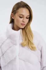 Katalia | Luxury Scandinavian White Mink Fur Jacket With Stand Up Collar - Image 3