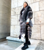 Luxury Double Face Scandinavian Blue Frost Fox & Grey Rex Boa-Cape With Detachable Tails