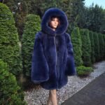Amity | Luxury Double Sided Navy Blue Fox Fur Jacket Full Skins With Lavish Hood