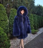 Amity | Luxury Double Sided Navy Blue Fox Fur Jacket Full Skins With Lavish Hood