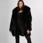 Amada | Luxury Scandinavian Black Fox Fur Jacket With Lavish Smoking Collar
