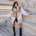 Jaine | Luxury Scandinavian Golden Island Fox Fur Jacket With Lavish Smoking Collar