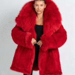 Letina | Luxury Scandinavian Double Sided Ferrari Red Fox Fur Jacket With Internal Huge Lavish Fur Collar
