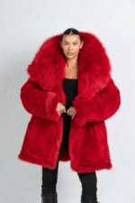Letina | Luxury Scandinavian Double Sided Ferrari Red Fox Fur Jacket With Internal Huge Lavish Fur Collar