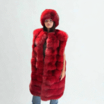 Kassanda | Luxury Long Red Cherry Fox Fur Vest Set With Lavish Fur Hat