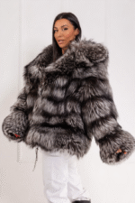Moon | Luxury Scandinavian Silver Fox Fur Jacket With Lavish Big Fur Hood - Image 2