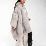 Luxury Double Face Blue Fox & White Rex Boa-Cape With Tails