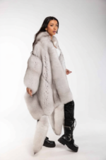 Luxury Double Face Blue Fox & White Rex Boa-Cape With Tails