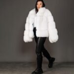 Yaiza | Luxury Scandinavian White Fox Fur Jacket With Small Fur Collar