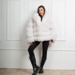 Dove | Luxury Scandinavian White Fox Fur Jacket With Notched Fur Collar