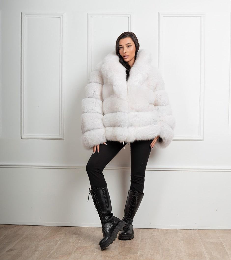 watermarkzero (5) Dove | Luxury Scandinavian White Fox Fur Jacket With Notched Fur Collar - Image 1