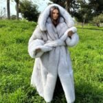 Watermarkzero.comTina | Luxury Double Sided Full Length Blue Fox Fur Coat With Lavish Huge Hood & Fur Belt