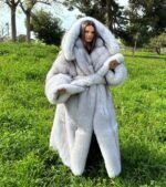 Watermarkzero.comTina | Luxury Double Sided Full Length Blue Fox Fur Coat With Lavish Huge Hood & Fur Belt