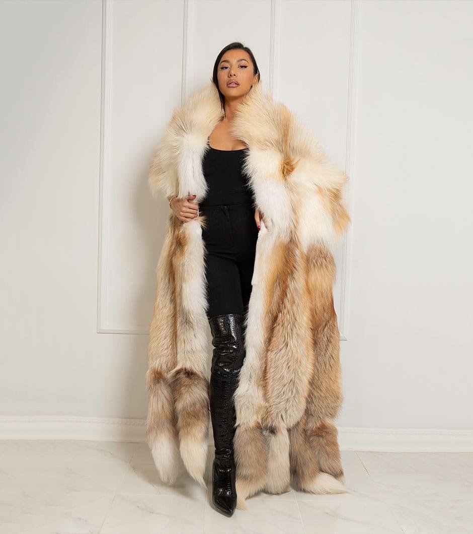 watermarkzero Maxxy | Luxury Rare Double Face Scandinavian Platinum Gold Fox & White Rex Boa-Cape With Detachable Tails - Image 1