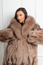 Tallulah | Luxury Scandinavian Beige Fox Fur Jacket With Lavish Smoking Collar - Image 2