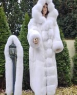 Lilian | Luxury Scandinavian White Fox Long Coat With Fur Hood – Fur Belt - Image 2